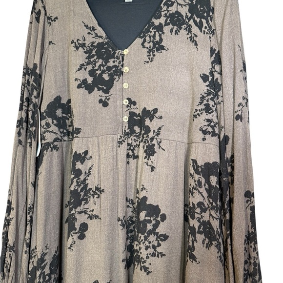 Hudson Gray Floral Black Mocha Long Sleeve Dress Women’s Large NWT - Picture 2 of 7